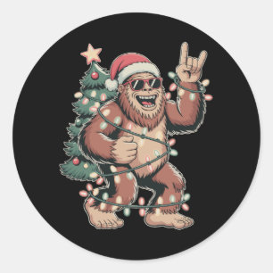 Christmas Bigfoot Sasquatch Santa Hat Xmas Tree Classic Round Sticker