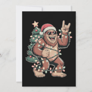 Christmas Bigfoot Sasquatch Santa Hat Xmas Tree Holiday Card