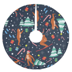 christmas bigfoot sasquatch santa yeti  brushed polyester tree skirt