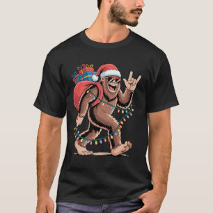 Christmas Bigfoot Sasquatch Xmas Tree Lights Santa T-Shirt