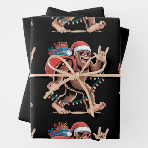 Christmas Bigfoot Sasquatch Xmas Tree Lights Santa Wrapping Paper Sheet