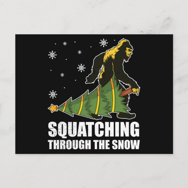 Christmas Bigfoot Squatching Through The Snow Postcard (Front)