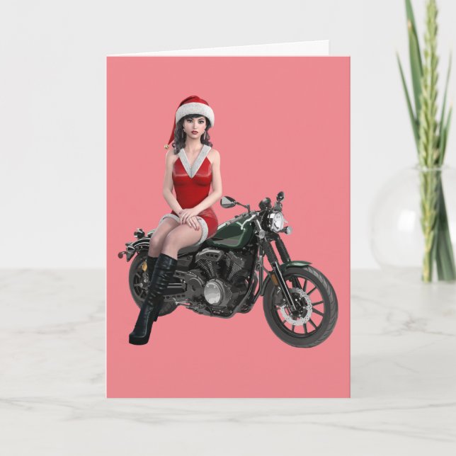 CHRISTMAS BIKER MOTORCYCLE GIRL CARDS (Front)