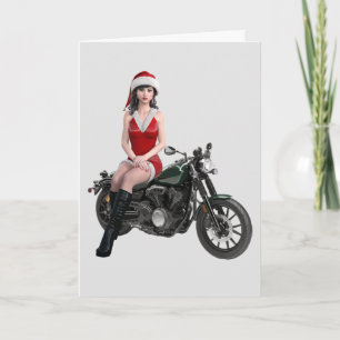 CHRISTMAS BIKER MOTORCYCLE GIRL GREETING CARDS