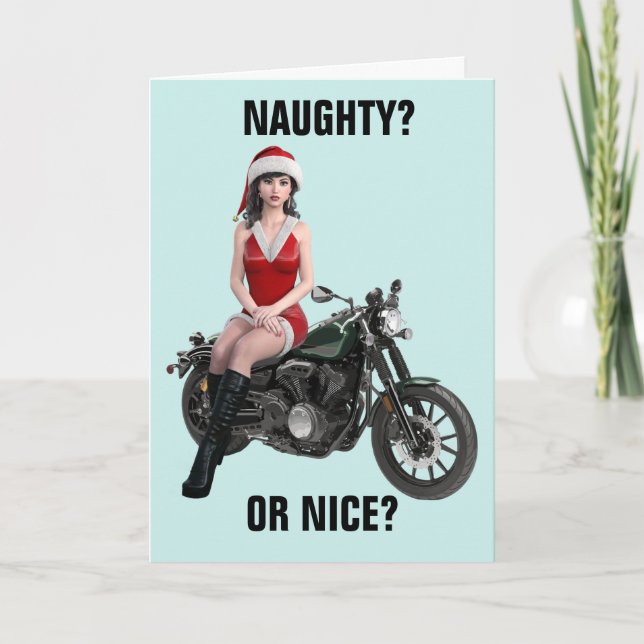 CHRISTMAS BIKER MOTORCYCLE GIRL GREETING CARDS (Front)
