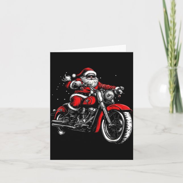 Christmas Biker Santa Claus Funny Motorcycle Motor Card (Front)