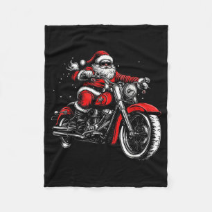 Christmas Biker Santa Claus Funny Motorcycle Motor Fleece Blanket