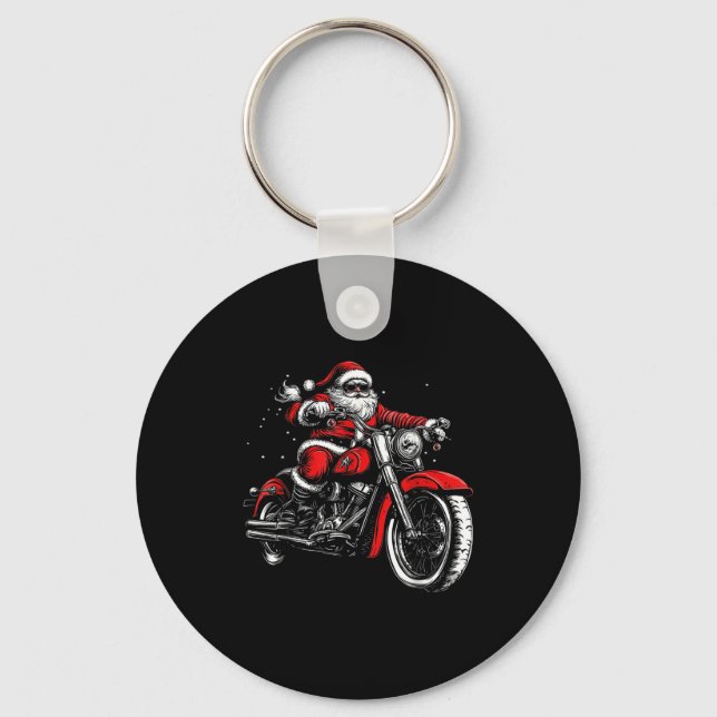 Christmas Biker Santa Claus Funny Motorcycle Motor Key Ring (Front)