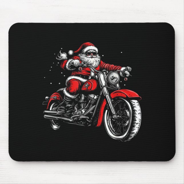 Christmas Biker Santa Claus Funny Motorcycle Motor Mouse Mat (Front)