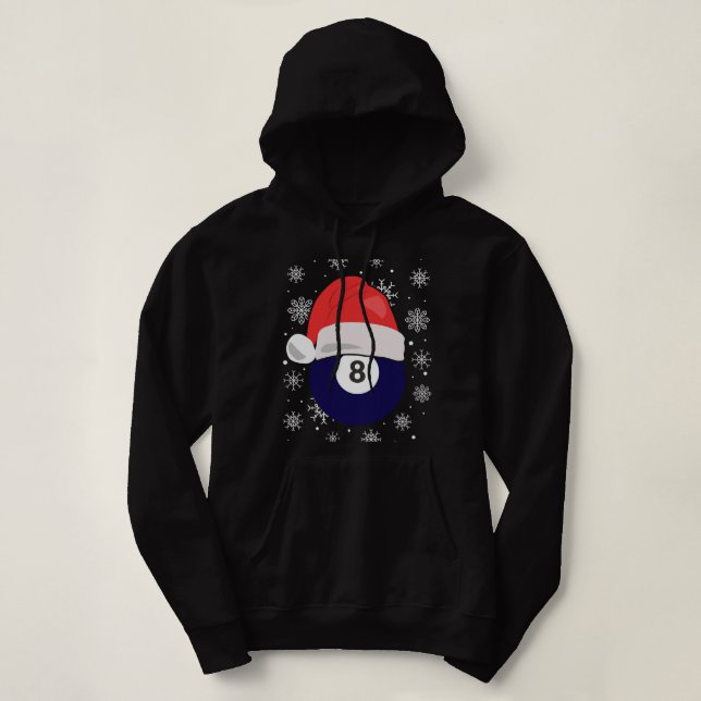 Christmas Billiard Cueball 8 With Santa Hat Hoodie (Design Front)