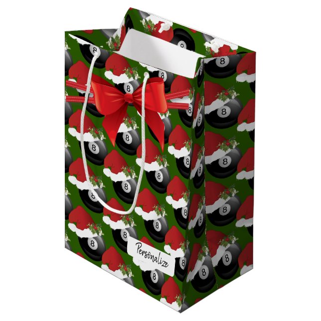 Christmas Billiard Eight Ball Pattern Medium Gift Bag (Front Angled)