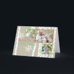 Christmas Birch Trees Photo Holiday Card<br><div class="desc">Winter birch trees with snowflakes,  tri photo frame card with customisable text and images.  Soft beigh and white.</div>