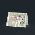 Christmas Birch Trees Photo Holiday Card<br><div class="desc">Winter birch trees with snowflakes,  tri photo frame card with customisable text and images.  Soft beigh and white.</div>