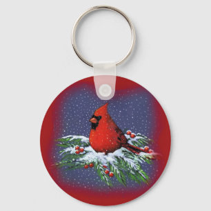 CHRISTMAS BIRD: CARDINAL: ART KEY RING
