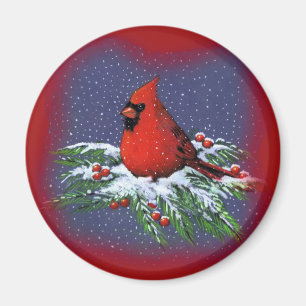 CHRISTMAS BIRD: CARDINAL: ART MAGNET