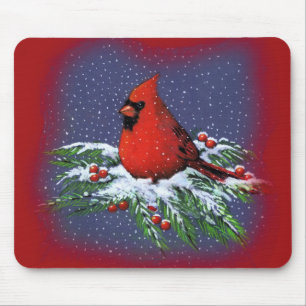 CHRISTMAS BIRD: CARDINAL: ART MOUSE MAT