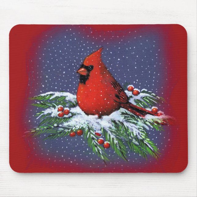 CHRISTMAS BIRD: CARDINAL: ART MOUSE MAT (Front)