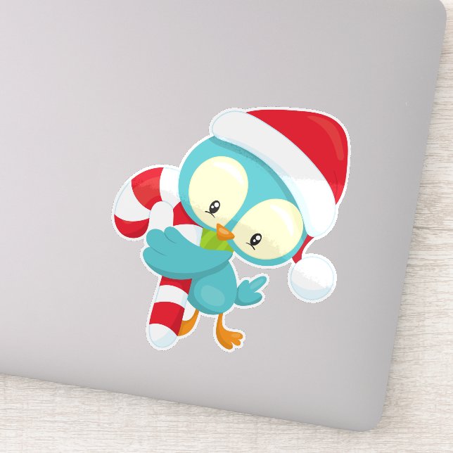 Christmas Bird, Cute Bird, Santa Hat, Candy Cane (Detail)