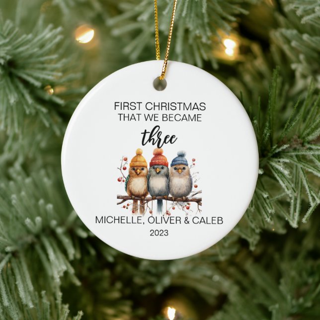 Christmas Bird Family of Three Ceramic Tree Decoration (Tree)