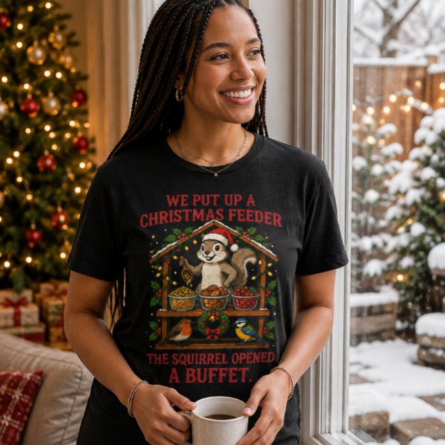 Christmas Bird Feeder Squirrel Buffet T-Shirt (Christmas Squirrel Buffet T-Shirt 🎄🐿️)