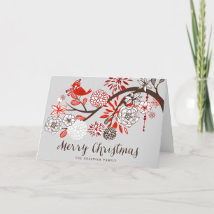 Christmas Bird Floral Holiday Greeting Card