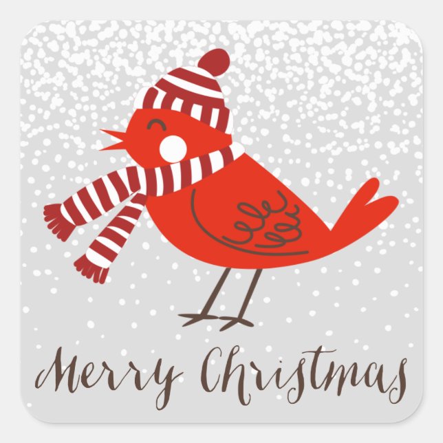 Christmas Bird Floral Holiday Sticker (Front)