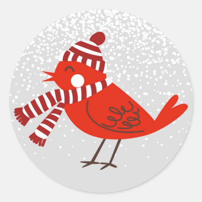 Christmas Bird Floral Holiday Striker Classic Round Sticker (Front)