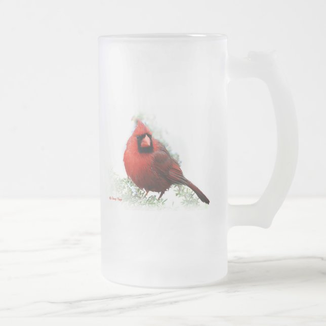 Christmas Bird Frosted Glass Beer Mug (Right)