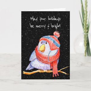 Christmas Bird in Snowflakes on Black Card