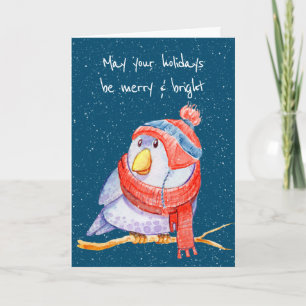 Christmas Bird in Snowflakes on Blue Card
