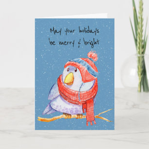 Christmas Bird in Snowflakes on Blue Card