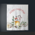 Christmas Bird in snowy woods merry Christmas Tapestry<br><div class="desc">Christmas bird with Christmas floral arrangement. Modern watercolors hand illustration. Merry Christmas text is customisable and optional.</div>