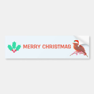 Christmas Bird on Light Blue Bumper Sticker