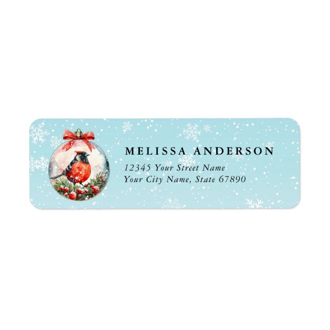 Christmas Bird Ornament Return Address Labels (Front)