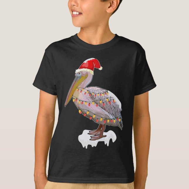 Christmas Bird Pelican Santa Hat Costume Bird Love T-Shirt (Front)