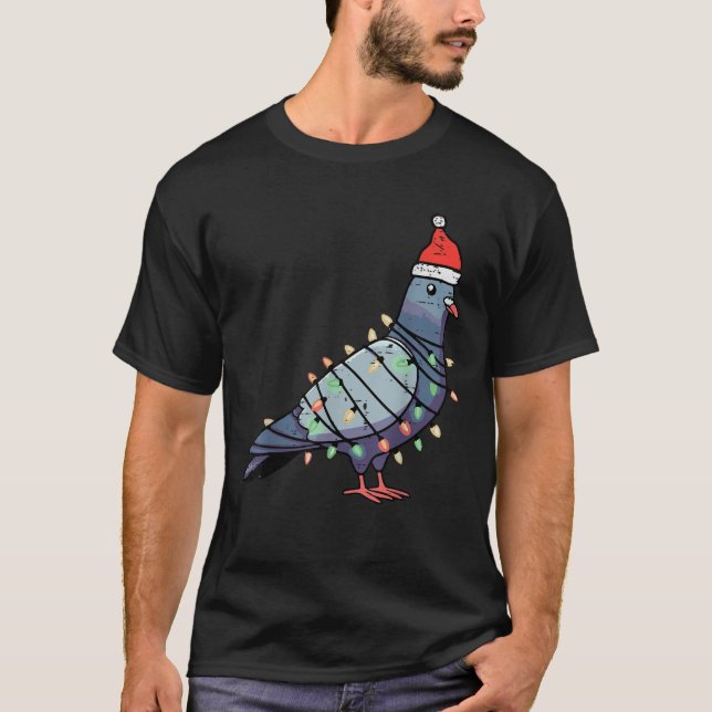 Christmas Bird Pigeon Santa Lights Funny Xmas Men  T-Shirt (Front)