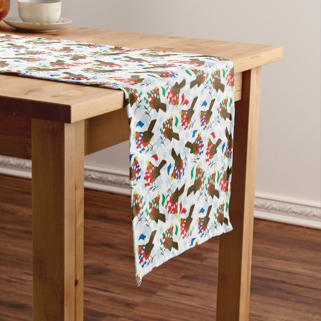 christmas bird santa short table runner (In Situ)