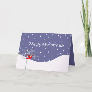 Christmas Bird Snow and Tree Your Photo Inside Holiday Card