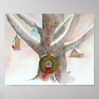 Christmas Bird Tree Poster
