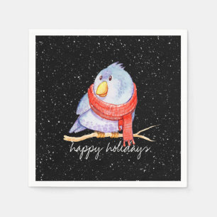 Christmas Bird with Scarf In Snowflakes Napkin