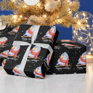 Christmas Bird with Scarf In Snowflakes  Wrapping Paper