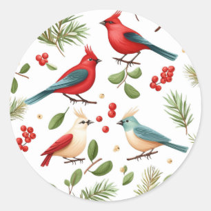 Christmas Birds and Berries Classic Round Sticker