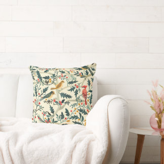 Christmas Birds and Leaves Cushion