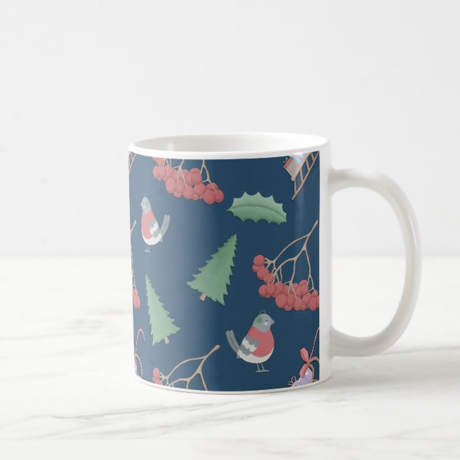 Christmas Birds and Sleds Blue Coffee Mug (Right)