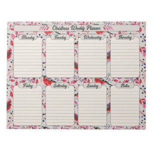 Christmas Birds Botanical Weekly Planner Notepad