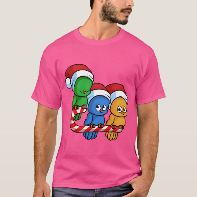 Christmas Birds Candy Cane friends T-Shirt (Front)