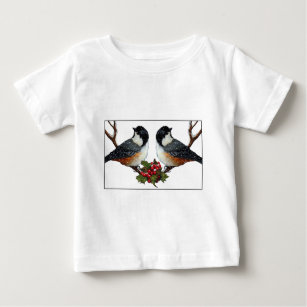 Christmas: Birds: Fluffy Chickadee Couple Baby T-Shirt