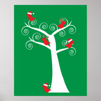 Christmas Birds in a Tree Poster