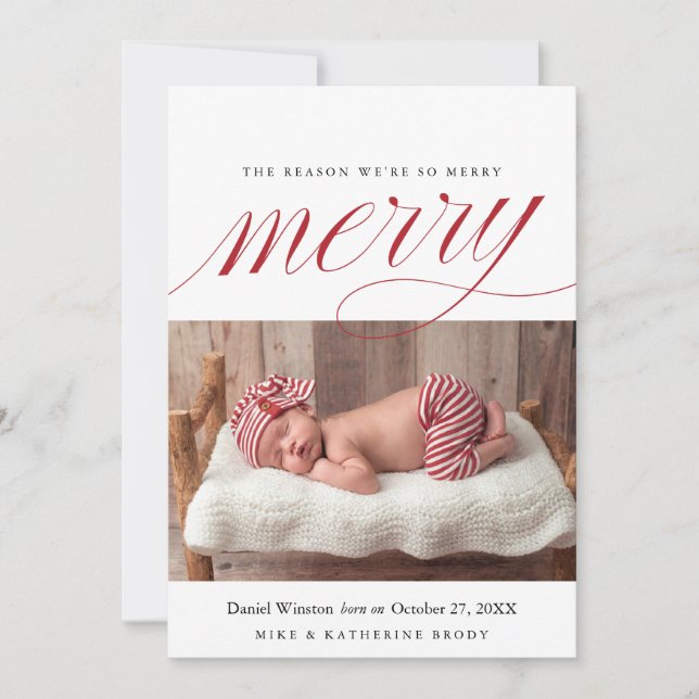 Christmas Birth Announcement, Newborn Holiday Card (Front)