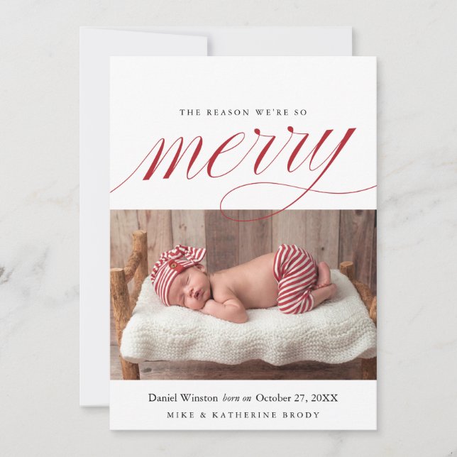 Christmas Birth Announcement, Newborn Holiday Card (Front)